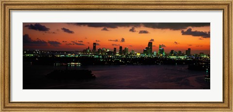 Framed Miami at night, Florida Print