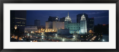 Framed Temple lit up at night, Mormon Temple, Salt Lake City, Utah, USA Print