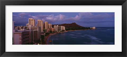 Framed High Angle View Of Buildings On The Beach, Waikiki Beach, Oahu, Honolulu, Hawaii, USA Print