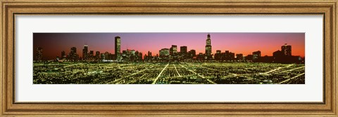 Framed USA, Illinois, Chicago, High angle view of the city at night Print