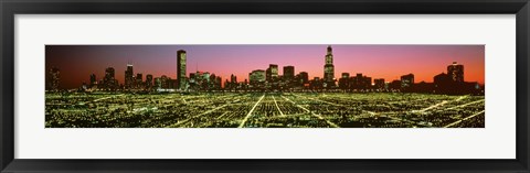 Framed USA, Illinois, Chicago, High angle view of the city at night Print