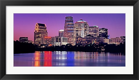 Framed USA, Texas, Austin, View of an urban skyline at night Print