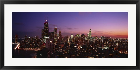 Framed Buildings lit up at dusk, Chicago, Illinois, USA Print