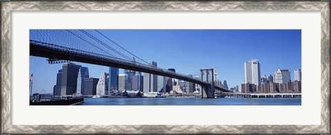 Framed New York City, Brooklyn Bridge, Skyscrapers in a city Print