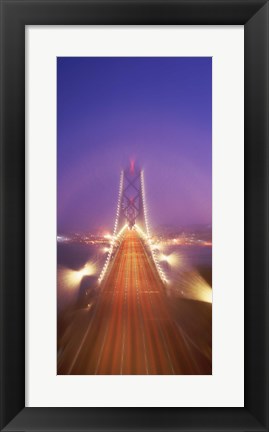 Framed High angle view of suspension bridge, Oakland Bay Bridge, San Francisco, California, USA Print
