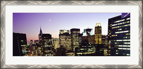 Framed Buildings lit up at dusk, Manhattan Print