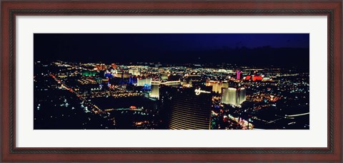 Framed High angle view of a city lit up at night, The Strip, Las Vegas, Nevada, USA Print