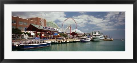 Framed Boats moored at a harbor, Navy Pier, Chicago, Illinois, USA Print