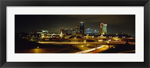 Framed Buildings Lit Up At Night, Kansas City, Missouri, USA Print