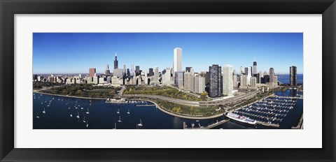 Framed Boats docked at a harbor, Chicago, Illinois, USA Print