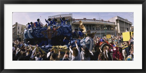 Framed Crowd of people cheering a Mardi Gras Parade, New Orleans, Louisiana, USA Print