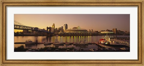 Framed Buildings in a city lit up at dusk, Cincinnati, Ohio, USA Print