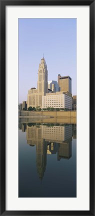 Framed Reflection of buildings in a river, Scioto River, Columbus, Ohio, USA Print