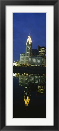 Framed Buildings in a city lit up at night, Scioto River, Columbus, Ohio, USA Print