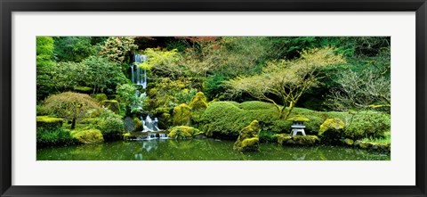 Framed Waterfall in a garden, Japanese Garden, Washington Park, Portland, Oregon, USA Print