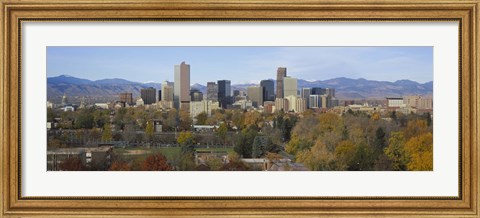 Framed Skyscrapers in a city with mountains in the background, Denver, Colorado Print