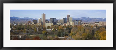 Framed Skyscrapers in a city with mountains in the background, Denver, Colorado Print