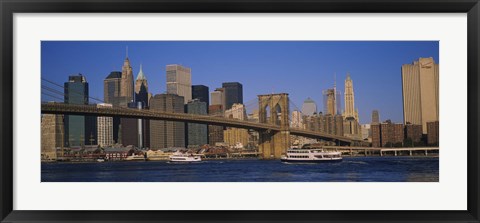 Framed Suspension bridge with skyscrapers in the background, Brooklyn Bridge, East River, Manhattan, New York City Print