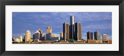 Framed Skyscrapers at the waterfront, Detroit, Michigan Print