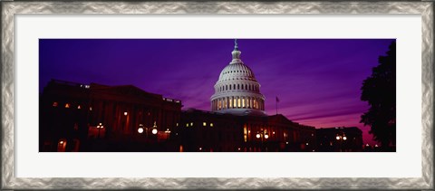 Framed Low angle view of a government building lit up at twilight, Capitol Building, Washington DC, USA Print