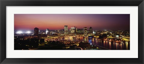 Framed Baltimore with Pink Sky at Dusk Print