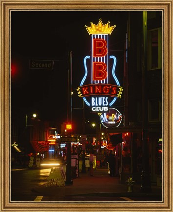 Framed Neon sign lit up at night, B. B. King&#39;s Blues Club, Memphis, Shelby County, Tennessee, USA Print
