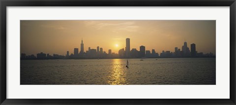 Framed Silhouette of skyscrapers at the waterfront, Chicago, Cook County, Illinois, USA Print