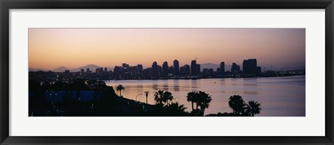Framed Silhouette of buildings at the waterfront, San Diego, San Diego Bay, San Diego County, California, USA Print