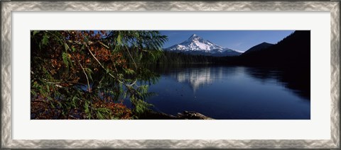 Framed Reflection of a mountain in a lake, Mt Hood, Lost Lake, Mt. Hood National Forest, Hood River County, Oregon, USA Print