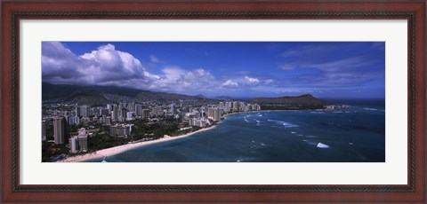 Framed Buildings at the waterfront, Waikiki Beach, Honolulu, Hawaii Print
