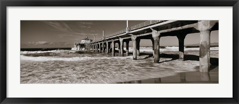Framed Manhattan Beach Pier in Black and White, Los Angeles County Print