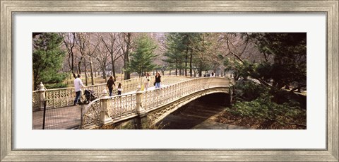 Framed Group of people walking on an arch bridge, Central Park, Manhattan, New York City, New York State, USA Print