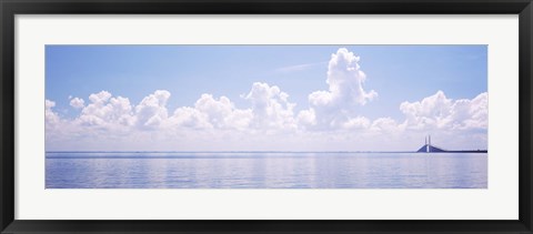 Framed Seascape with a suspension bridge in the background, Sunshine Skyway Bridge, Tampa Bay, Gulf of Mexico, Florida, USA Print