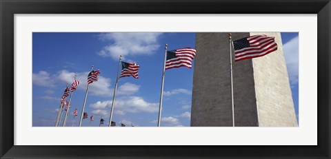 Framed American flags in front of an obelisk, Washington Monument, Washington DC, USA Print