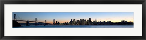 Framed City skyline and a bridge at dusk, Bay Bridge, San Francisco, California, USA 2010 Print