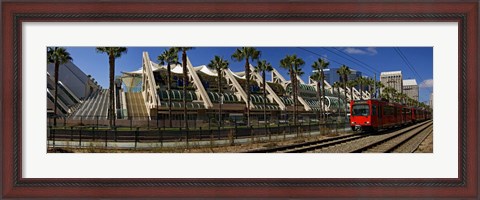Framed MTS commuter train moving on tracks, San Diego Convention Center, San Diego, California, USA Print