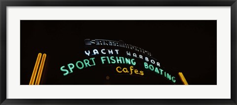 Framed Low angle view of a neon signboard, Santa Monica Pier, Santa Monica, Los Angeles County, California, USA Print