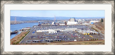 Framed High angle view of large parking lots, Willamette River, Portland, Multnomah County, Oregon, USA Print