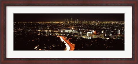 Framed City lit up at night, Hollywood, City Of Los Angeles, Los Angeles County, California, USA 2010 Print