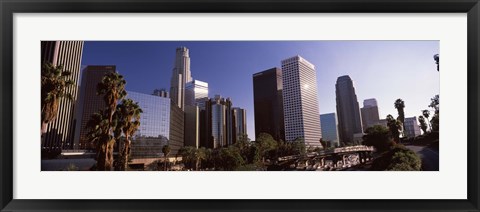 Framed Palm trees and skyscrapers in a city, City Of Los Angeles, Los Angeles County, California, USA Print