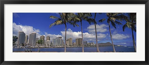Framed Skyscrapers at the waterfront, Honolulu, Hawaii Print