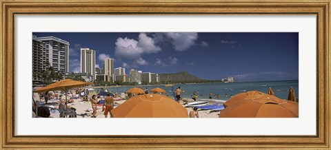 Framed Tourists on the beach, Waikiki Beach, Honolulu, Oahu, Hawaii, USA 2010 Print