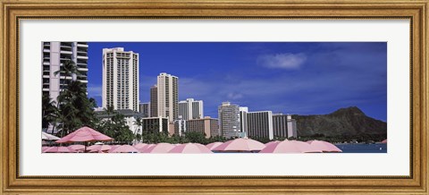 Framed Skyscrapers at the waterfront, Honolulu, Oahu, Hawaii, USA Print