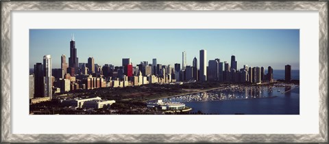 Framed Skyscrapers at the waterfront, Hancock Building, Lake Michigan, Chicago, Cook County, Illinois, USA Print