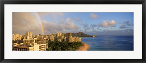 Framed Rainbow over the beach, Diamond Head, Waikiki Beach, Oahu, Honolulu, Hawaii, USA Print
