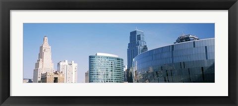 Framed Low angle view of downtown skyline, Sprint Center, Kansas City, Missouri, USA Print
