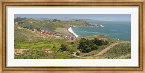 Framed High angle view of a coast, Marin Headlands, Rodeo Cove, San Francisco, Marin County, California, USA Print