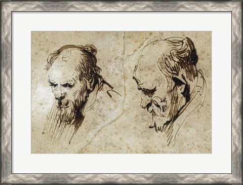 Framed Two Studies of the Head of an Old Man Print