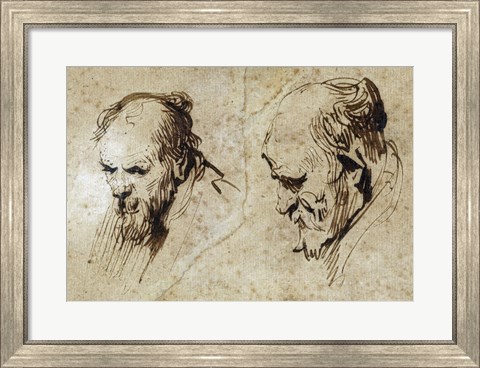 Framed Two Studies of the Head of an Old Man Print