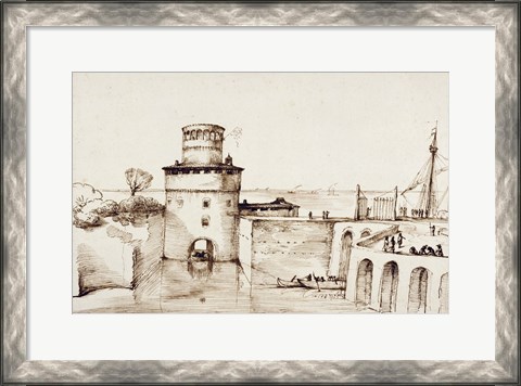 Framed Landscape with a View of a Fortified Port Print